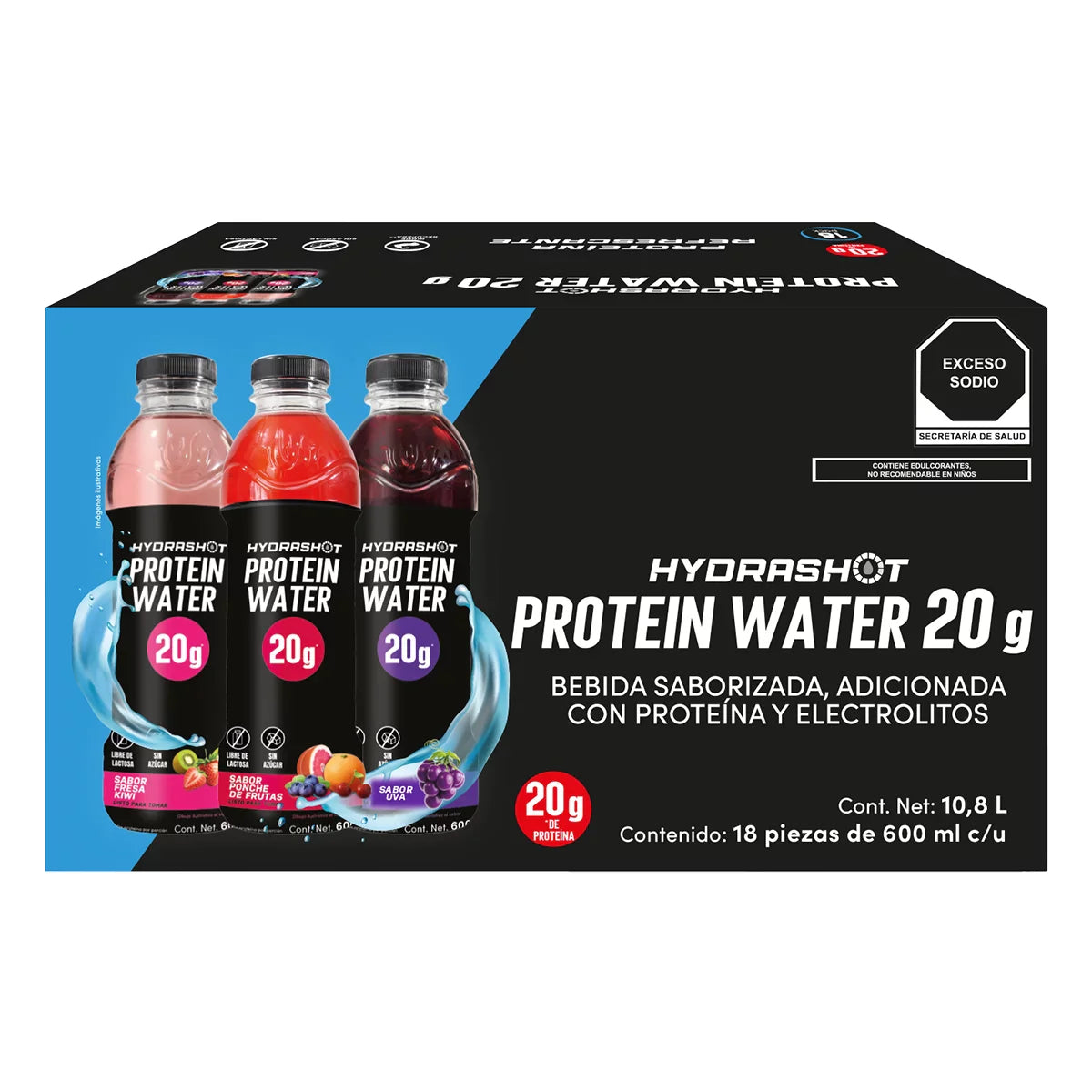 Hydrashot Protein Water 20g Caja de 18 Botellas
